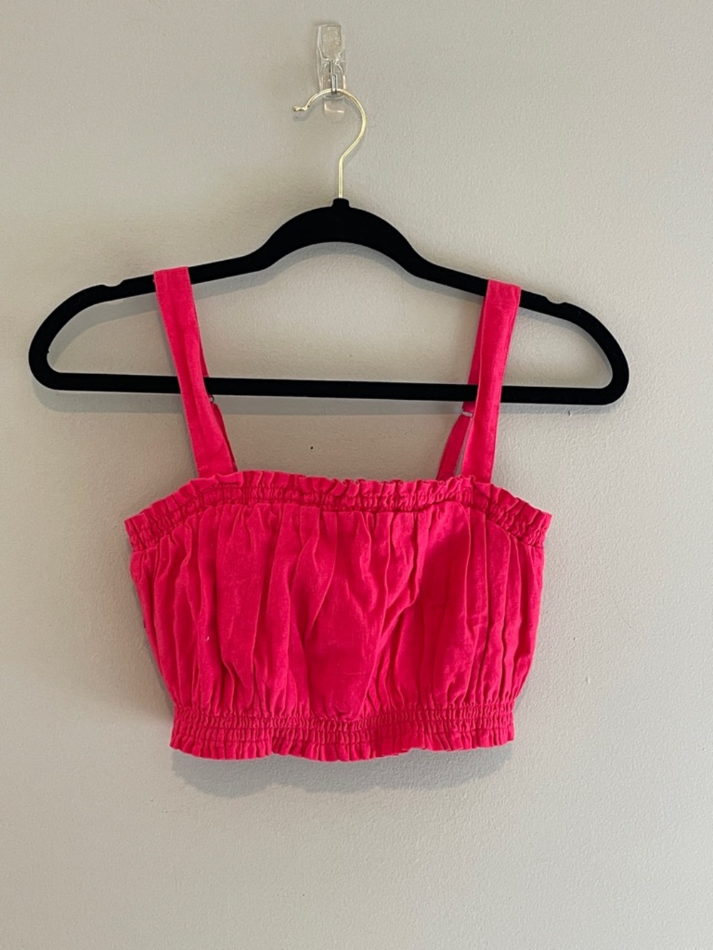 Abercrombie & Fitch A&F Linen Blend Ruched Crop Tank Top Pink Sleeveless Sm NWT